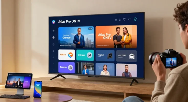 application Atlas Pro IPTV sur écran intelligent avec options de divertissement modernes